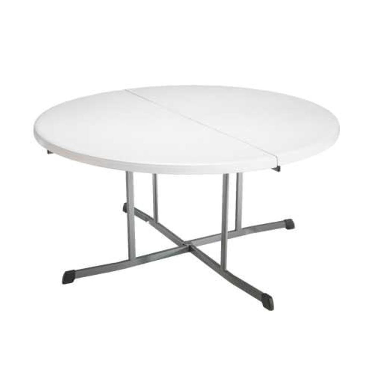 Table ronde pliante Lifetime au plateau blanc effet granit, installée dans un patio lumineux