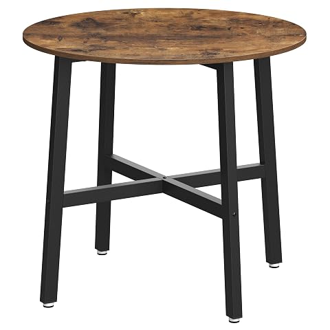 Table ronde Barnet au plateau marron rustique et au piètement en acier noir mat