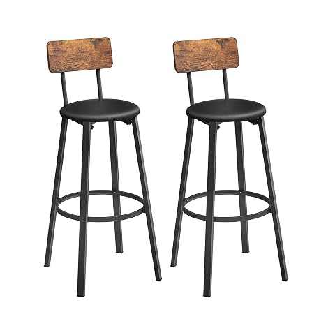 Deux tabourets de bar Barnet marron rustique et noirs près d’une table ronde haute