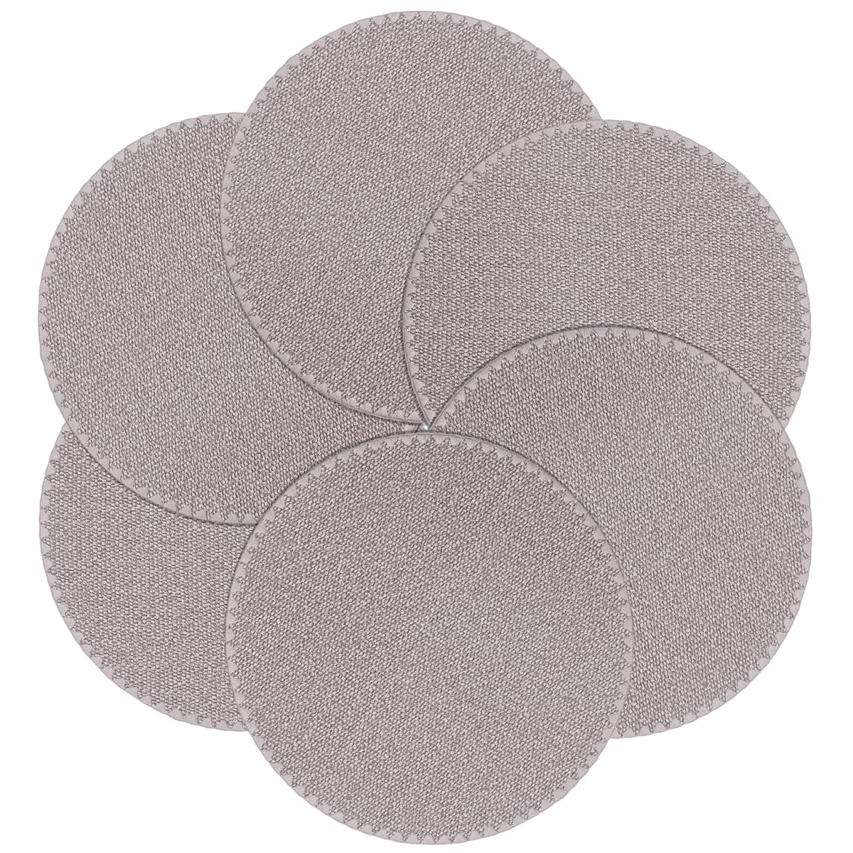 Six sets de table ronds beiges en similicuir, bord brodé et textures réversibles
